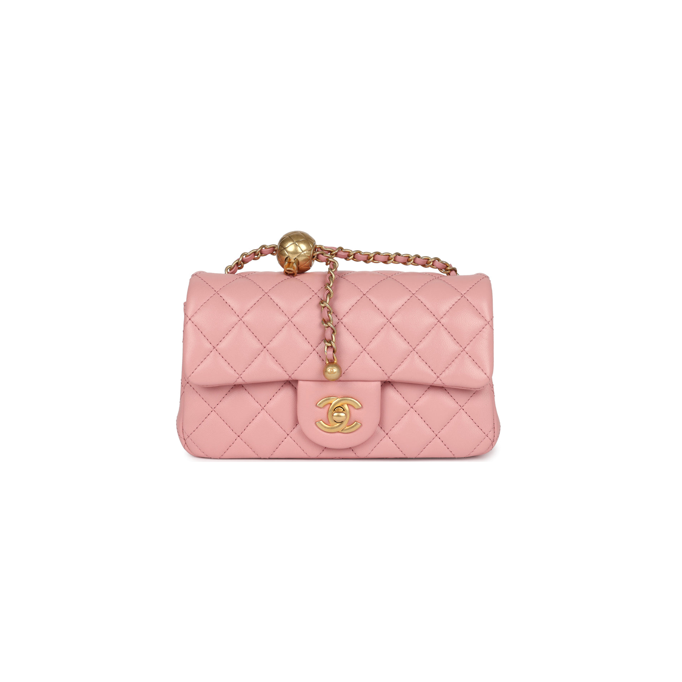 Ch*el master large mini pearl embossed rectangular flap dark pink lambskin brushed gold hardware (20*13*7cm)